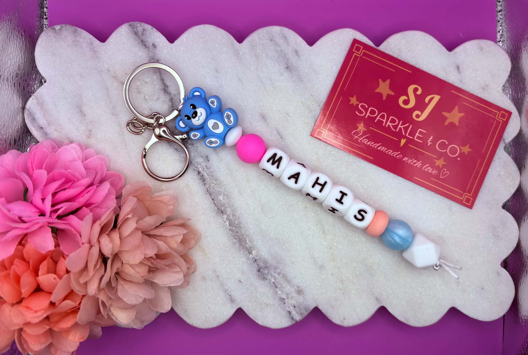 Personalized silicone bead keyring