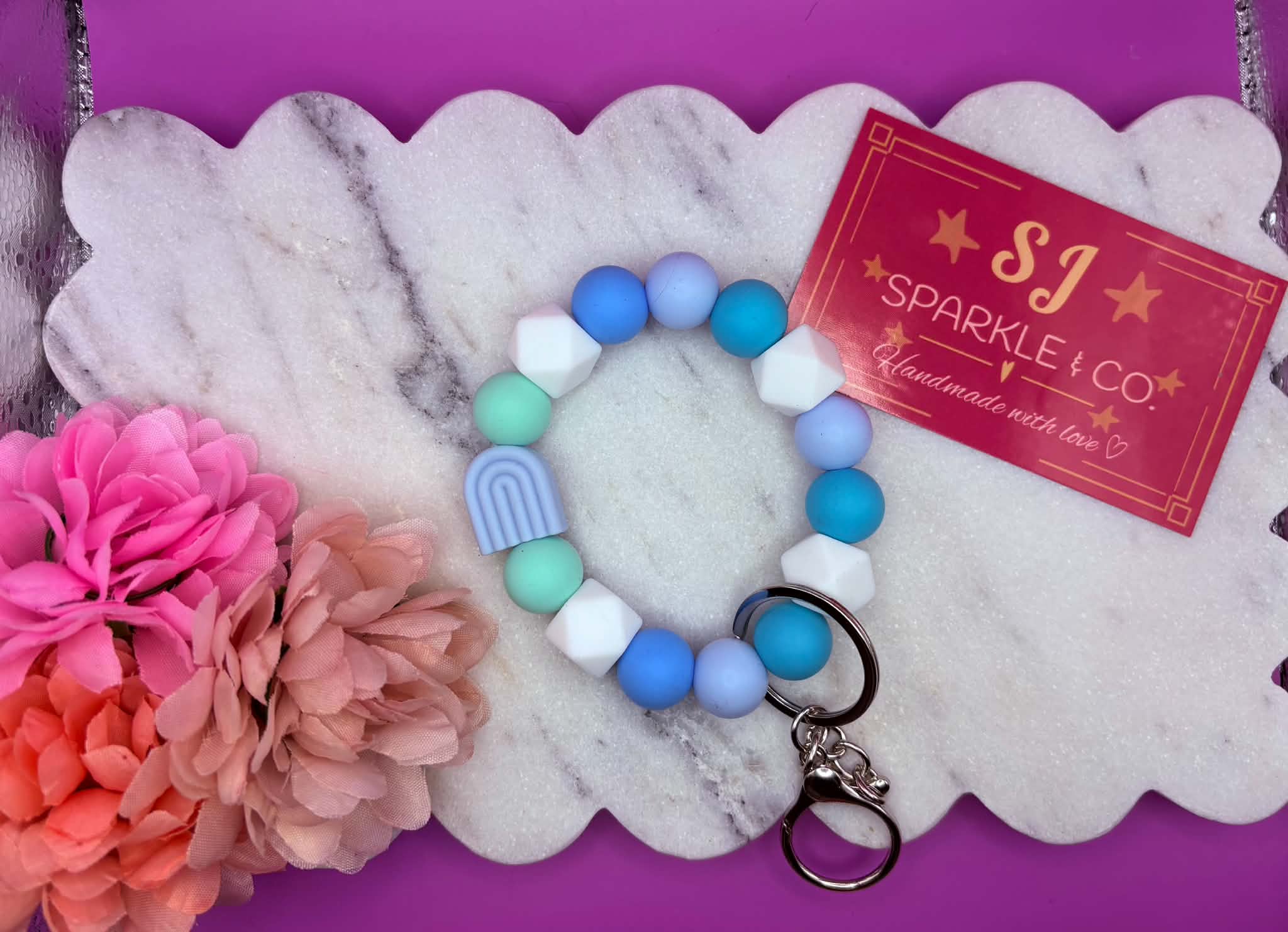 Beaded Wristlet Keyring- Blue