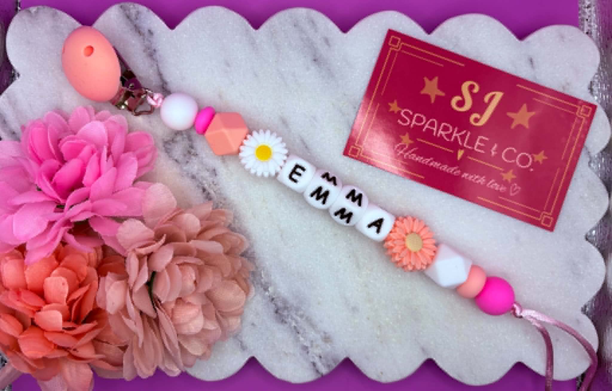 Personalized beaded Dummy Clips - Pink