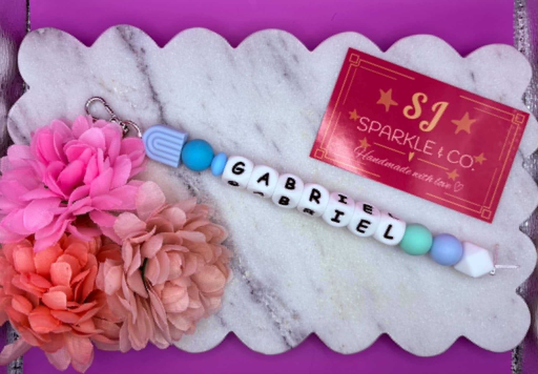 Personalized silicone bead Bag Tag - Blue