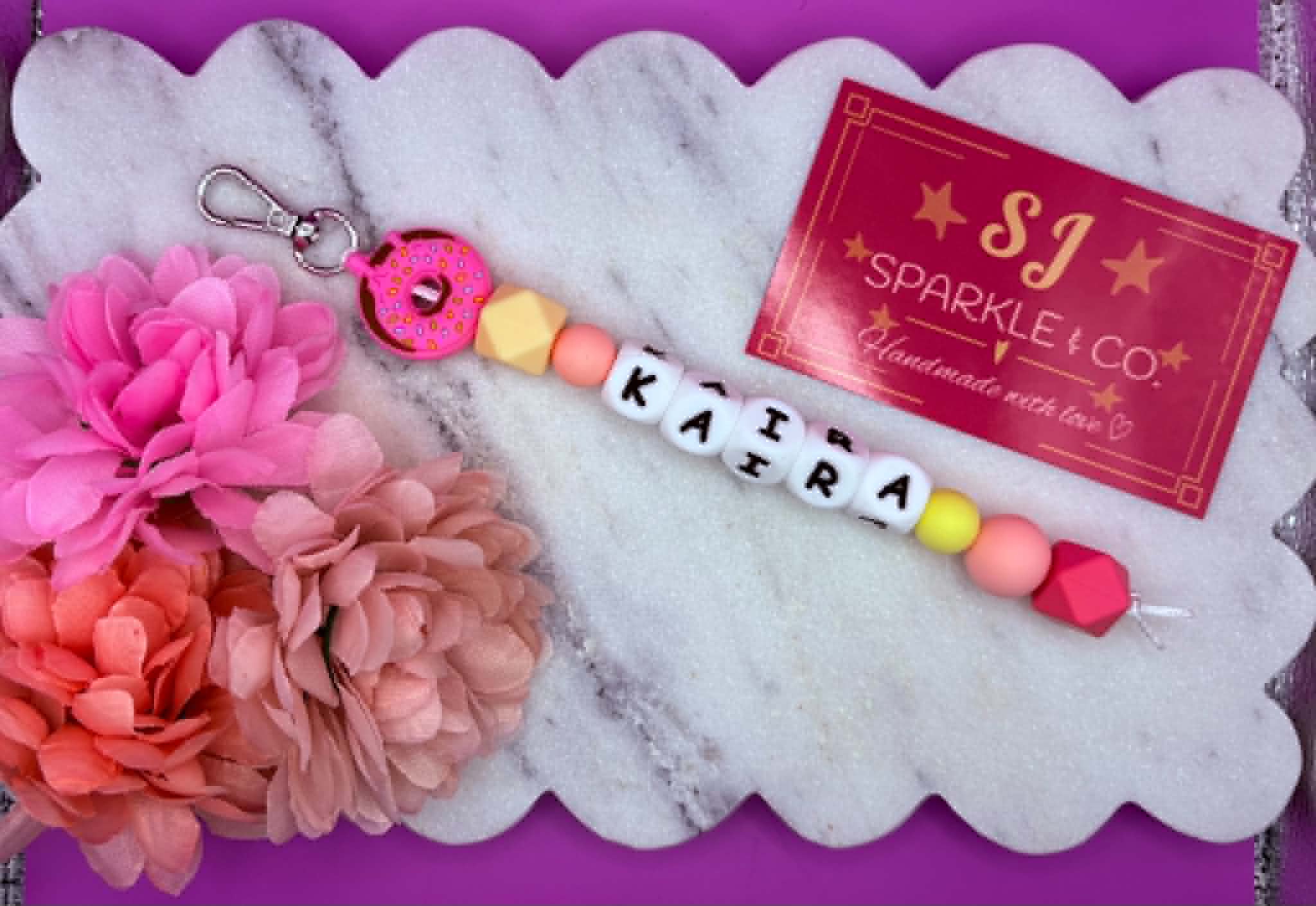 Personalized silicone bead Bag Tag - Pink
