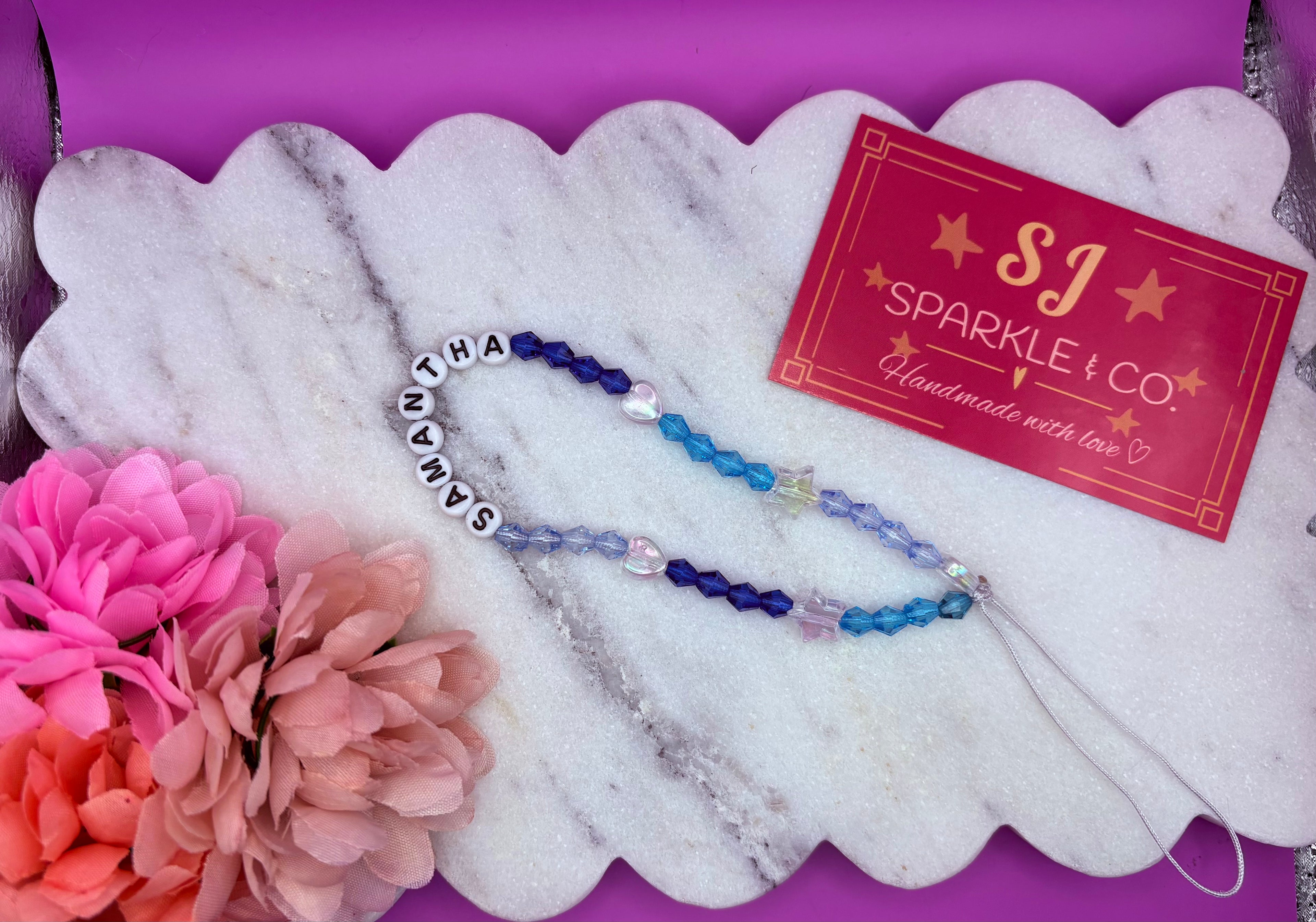 Personalised name phone charm blue theme