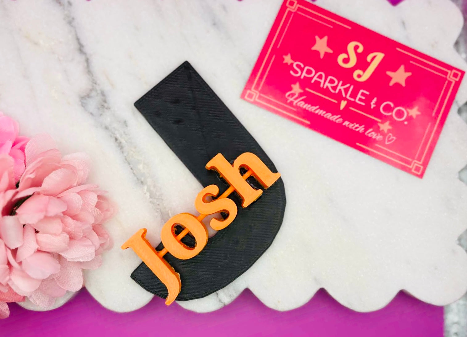 3D Custom mini name plaque black orange