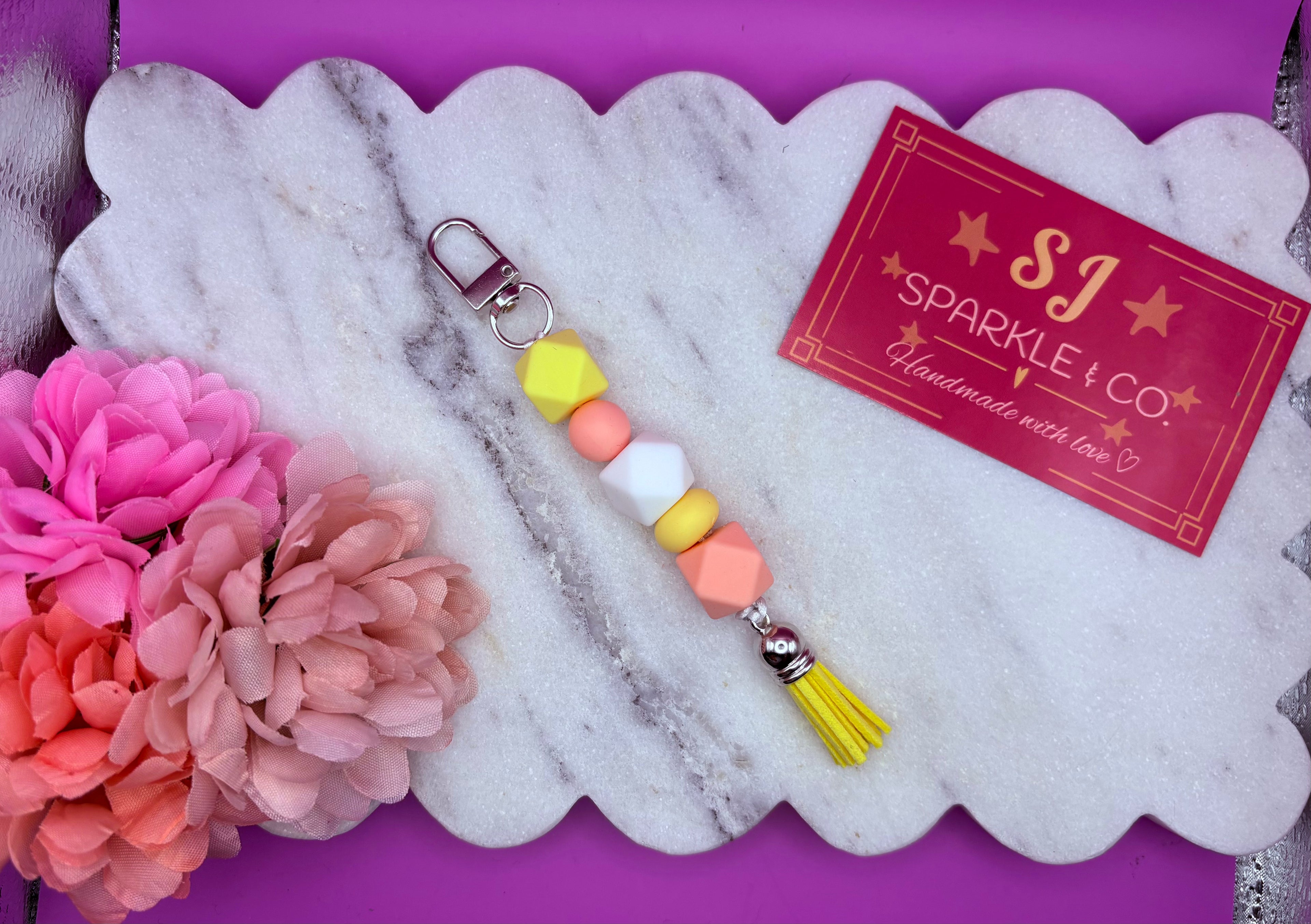 Pink silicone bead Bag Tag