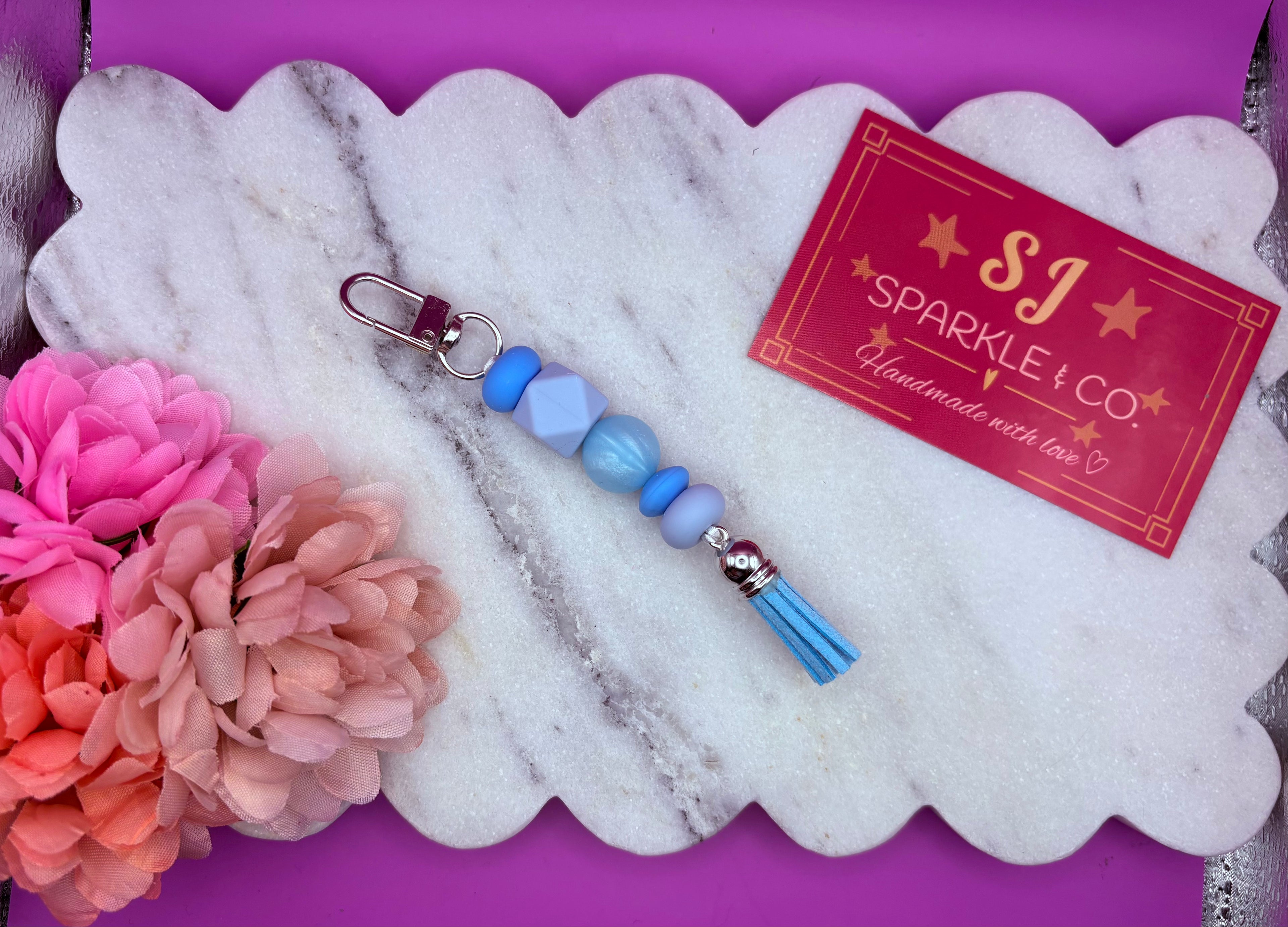 Blue silicone bead Bag Tag