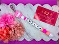 Personalized silicone bead Bag Tag - Pink